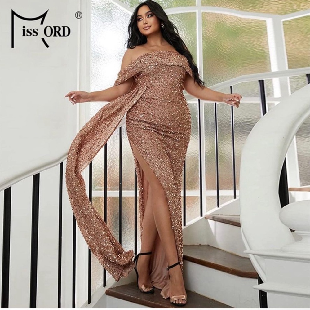 Gold sequin formal wedding/prom dress
